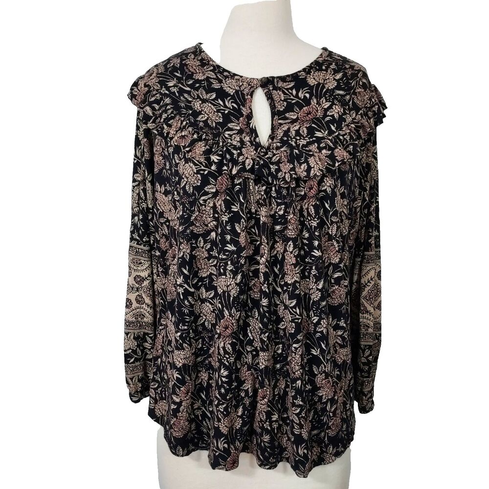 Lucky Brand Shirt Top Ruffle Prairie Womens Plus 2X Stretch Comfy Soft Keyhole